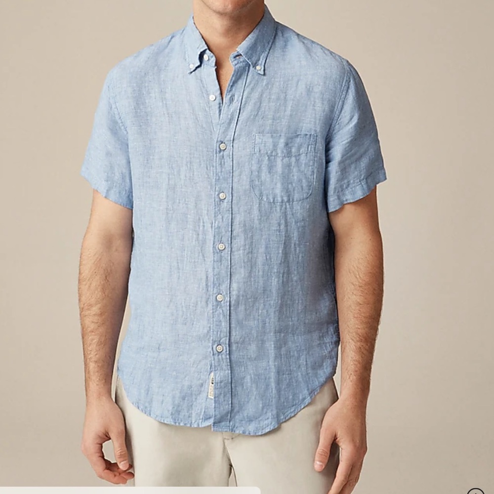J. Crew Short-sleeve Baird McNutt Irish linen shirt in light blue size small